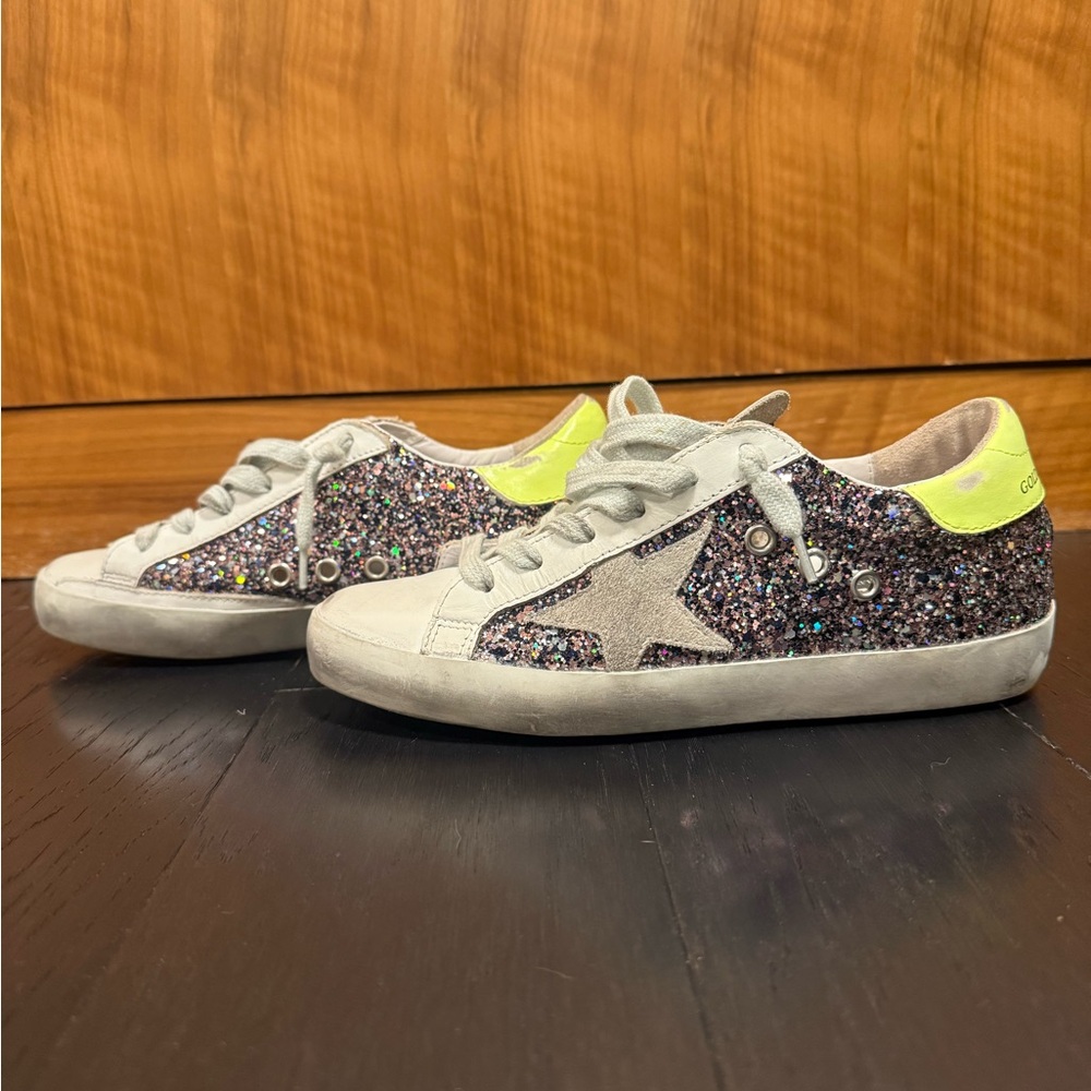 Golden Goose Glitter Sneakers with Neon Accents - Perfect Condition!